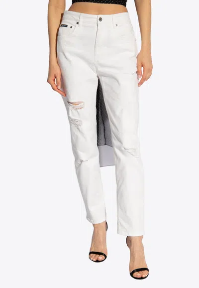 Dolce & Gabbana Distressed High-rise Straight Jeans In White