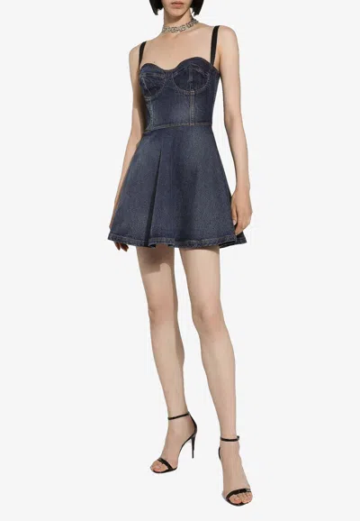 Dolce & Gabbana Elasticated Back Denim Corset Dress In Denim