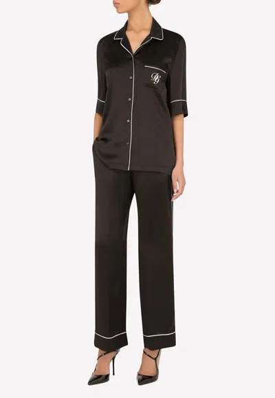 Dolce & Gabbana Satin Pajama Pants With Piping In Black