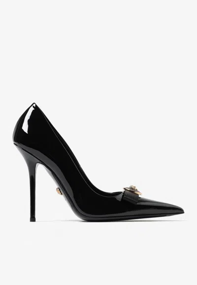 Versace Gianni 120 Ribbon Pumps In Patent Leather In Black