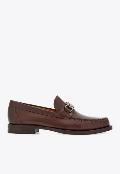 Ferragamo Gancini Horsebit-plaque Loafers In Leather In Brown