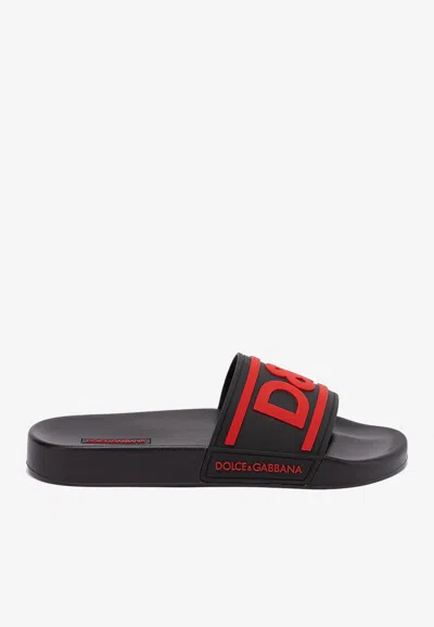 Dolce & Gabbana Logo Rubber Slides In Black