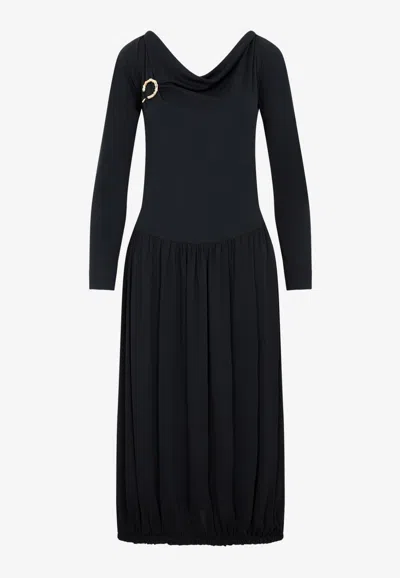 Lanvin Ls Drape Midi Dress In Black