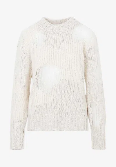 Chloé Distressed Knit Sweater In White