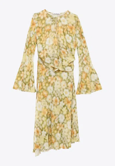 Acne Studios Wrap-effect Floral-print Hammered-crepe Mini Dress In Multi
