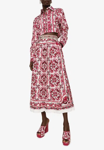 Dolce & Gabbana Majolica Print Poplin Culottes In Pink