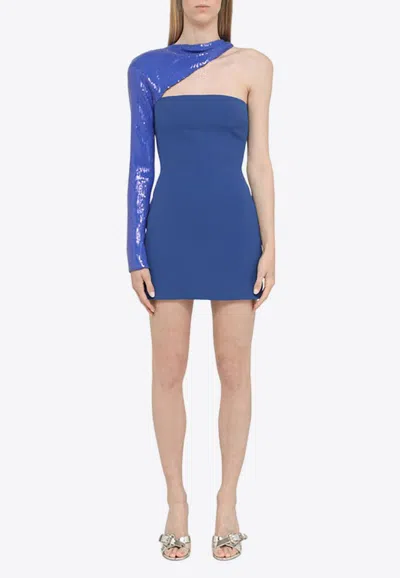 David Koma One-shoulder Sequin-embellished Mini Dress In Blue