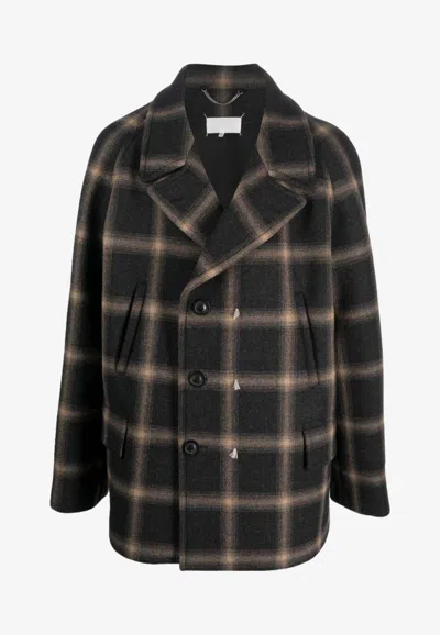 Maison Margiela Check-pattern Wool Coat In Black