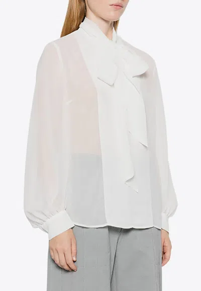 P.a.r.o.s.h Polidori Tied-neck Sheer Blouse In Cream