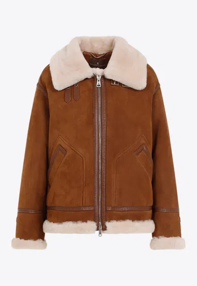 Ermanno Scervino Brown Chocolate Brown Shearling Coat In Brown