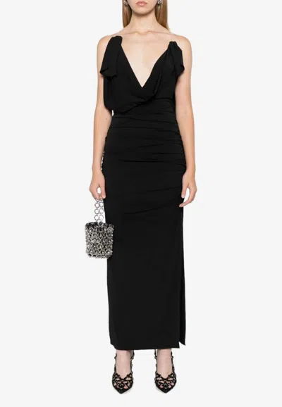 Attico Suspender Deep V Dress In Black