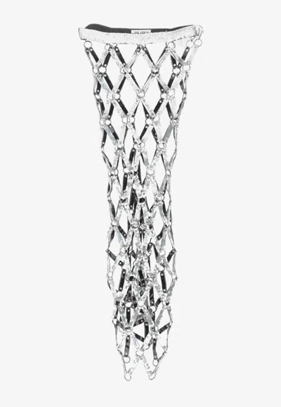 Attico Sequined Net Skirt Half Skirt In Silver
