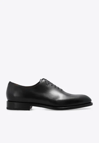 Ferragamo Black Calf Leather Derby Shoes In Black