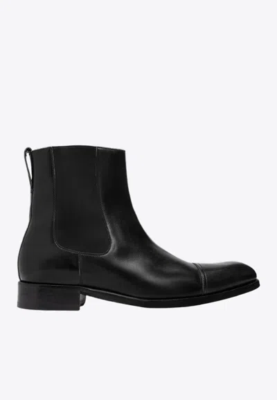 Tom Ford Edgar Polished Leather Chelsea Boots In Black