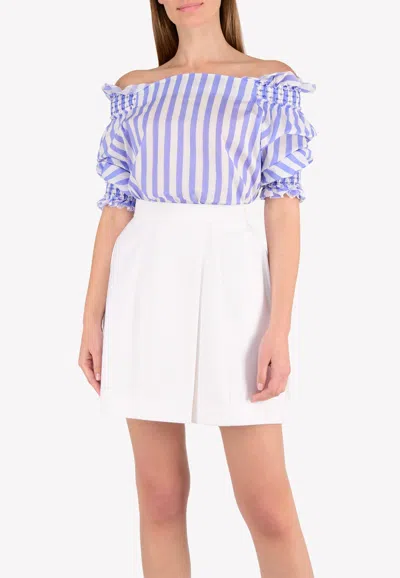 Francesco Scognamilio Striped Off-shoulder Blouse In Blue