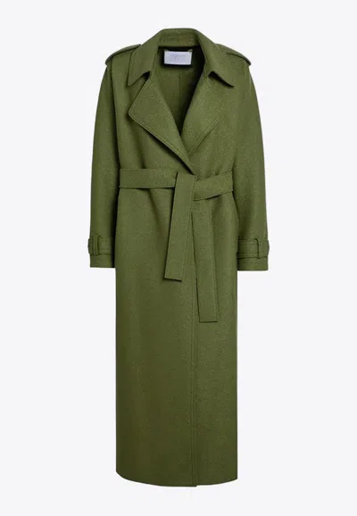 Harris Wharf London Green Wool Coat With Belt In Green