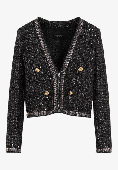 Giambattista Valli Bouclé Sequin-embellished Jacket In Black