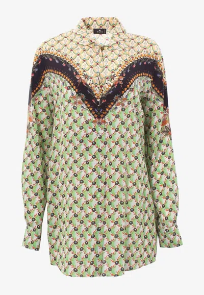 Etro Micro Floral-print Silk Button-front Shirt In Multicolor
