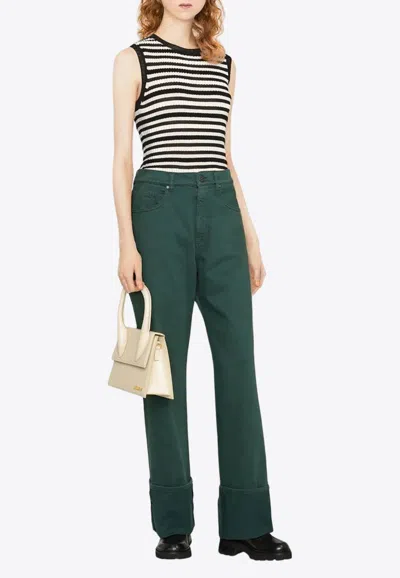 P.a.r.o.s.h Turn-up Cuffs Straight Jeans In Dark Green