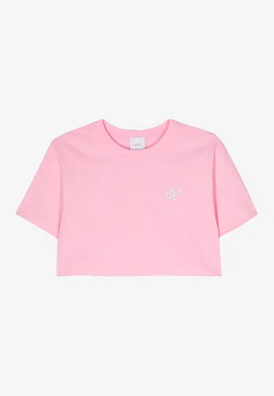 Patou Logo-embellished Cotton Cropped T-shirt In Pink