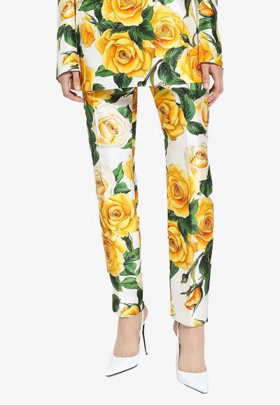 Dolce & Gabbana Floral High-rise Cotton Cropped Pants In Multicolor