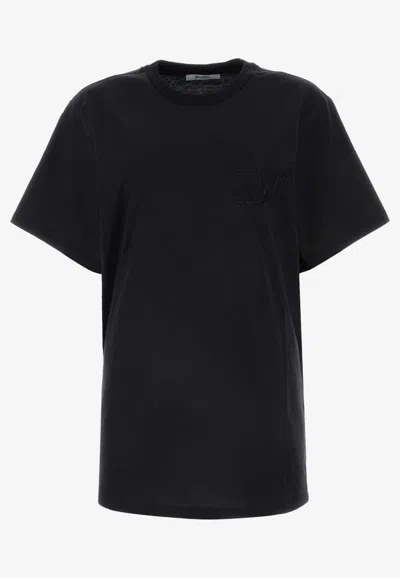 Max Mara Cotton T-shirt With Embroidered Monogram In Black