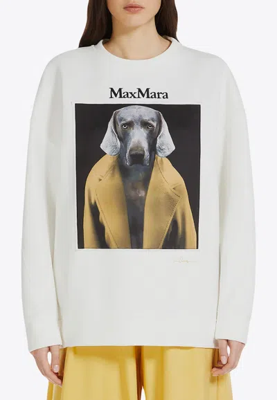Max Mara Bacco Cotton Sweatshirt With Wegman Print In White