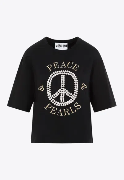 Moschino Black Cotton Logo Print T-shirts In Black