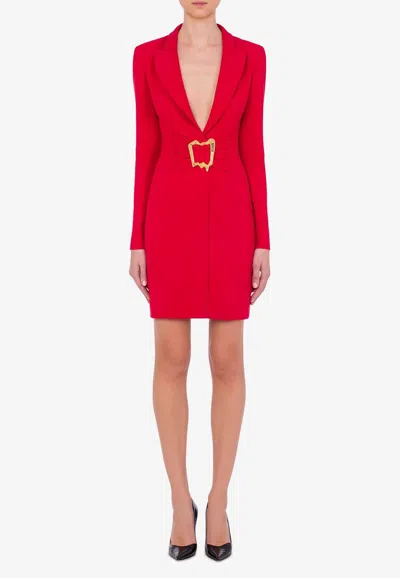 Moschino Tailored Crepe Mini Dress With Morphed Buckle In Red