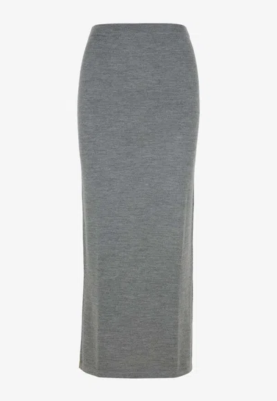 Moschino Knitted Virgin Wool Pencil Skirt In Gray