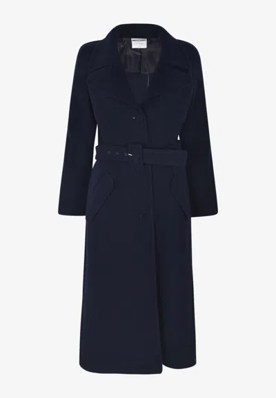 Moschino Single-breasted Coat In Navy