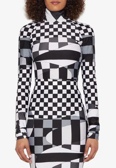 Pucci Giardino Print Mock-neck Top In Gray