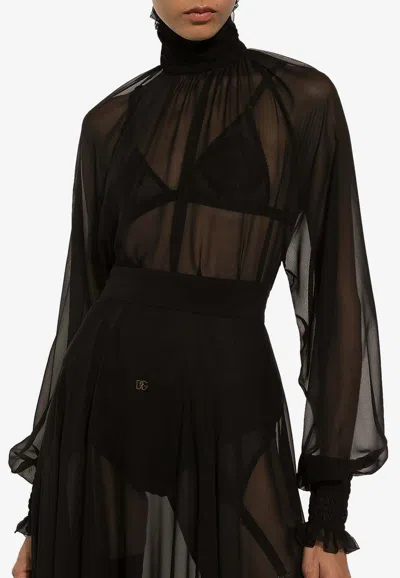 Dolce & Gabbana Long-sleeved Chiffon Blouse In Black