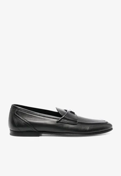 Dolce & Gabbana Logo-plaque Leather Loafers In Black