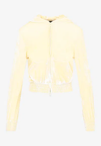 Balenciaga Velvet Zip-up Hooded Sweatshirt In Yellow