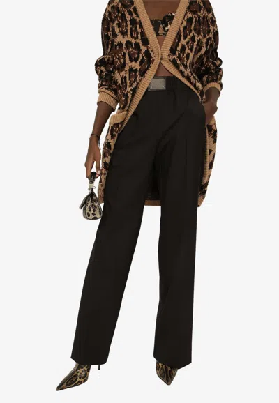 Dolce & Gabbana Woolen Palazzo Pants With Turn-ups In Black