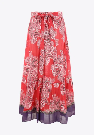 Etro Printed Long Skirt In Red