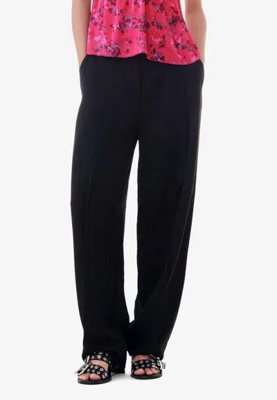 Ganni Drapey Melange Tailored Pants In Black