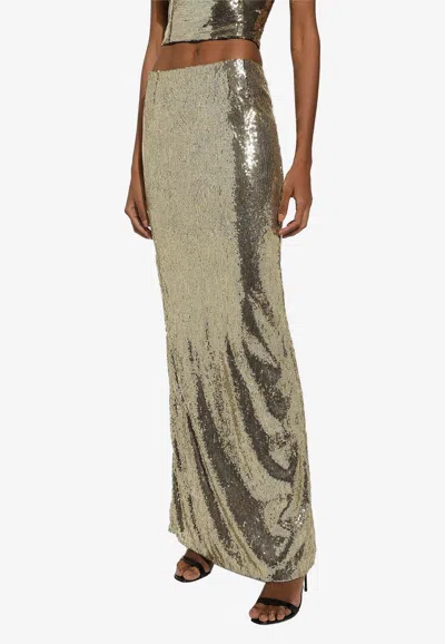 Dolce & Gabbana Sequinned Mermaid Maxi Skirt In Gold