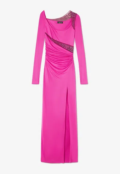 Versace Embellished Draped Satin-jersey Gown In Pink