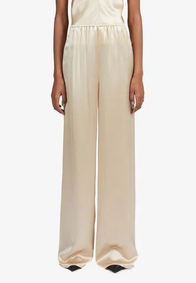 Ferragamo Woman Satin Pajama Trouser In Beige