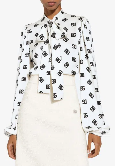 Dolce & Gabbana Logo-print Attached-scarf Shirt In White