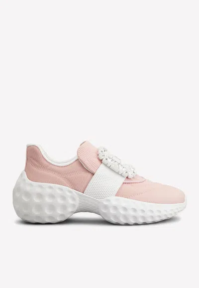 Roger Vivier Viv' Run Light Low-top Sneakers With Strass Buckle In Pink