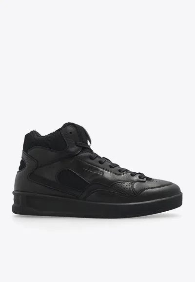 Jil Sander Black Calf Leather High-top Sneakers In Black