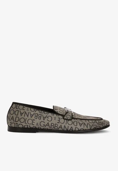 Dolce & Gabbana Logo-plaque Jacquard Loafers In Beige