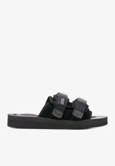 Suicoke Nylon And Eco Fur Sliders In Black