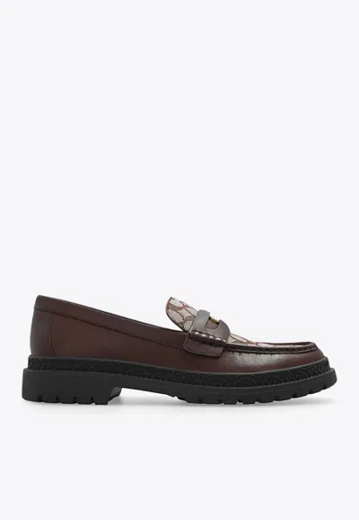 Coach Monogram Jacquard Penny Loafers In Brown