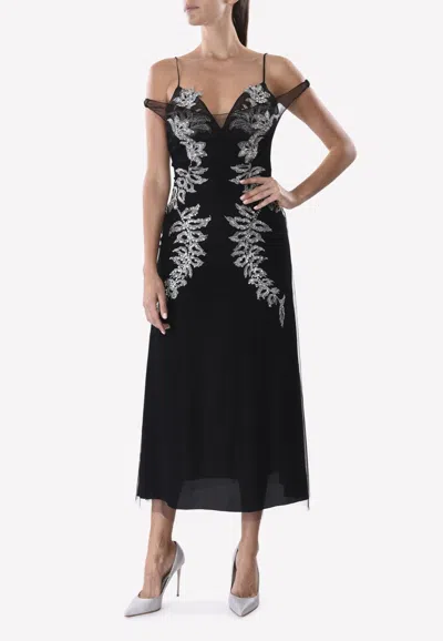 Francesco Scognamilio Iced Embellished Chiffon Midi Dress In Black