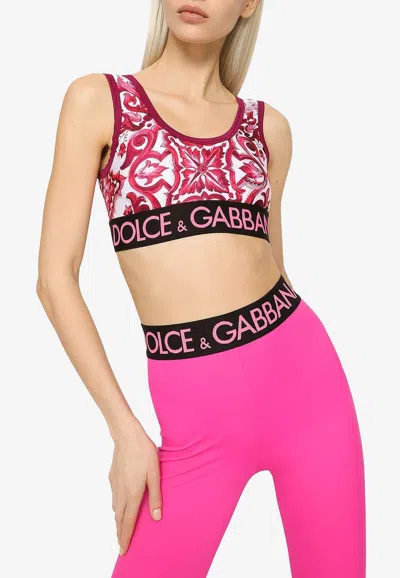 Dolce & Gabbana Majolica-print Cropped Top In Pink