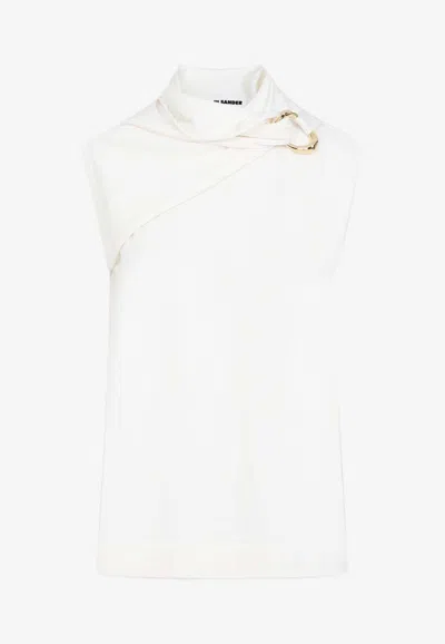 Shop Jil Sander Sleeveless Knitted Wool Top In White